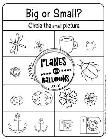 Big or small worksheet - circle the small picture