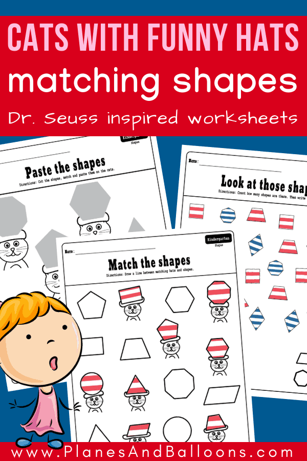 Fun shapes printables for preschool and kindergarten. Dr. Seuss inspired shapes matching worksheets. Perfect for math centers or morning work. #kindergarten #prek #drseuss