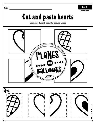 Cut and paste hearts worksheets