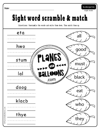 sight words scramble kindergarten