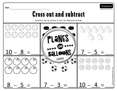 Subtraction within 10 kindergarten worksheets