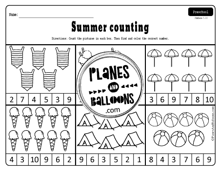 Summer counting worksheets pdf
