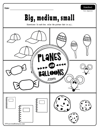 preschool worksheets big medium small