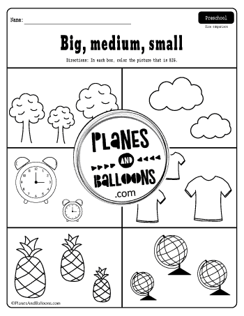 preschool worksheets big medium small ordering