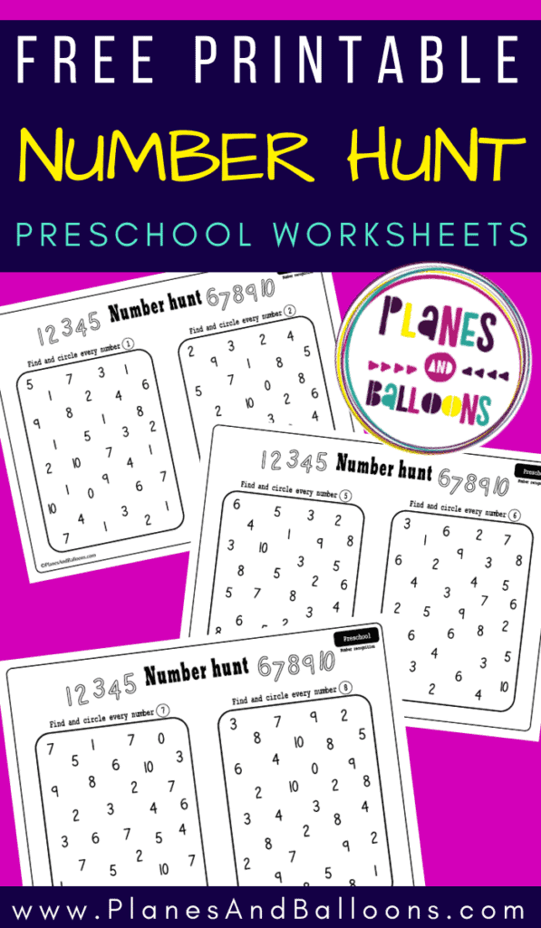 number hunt worksheets on a pink background
