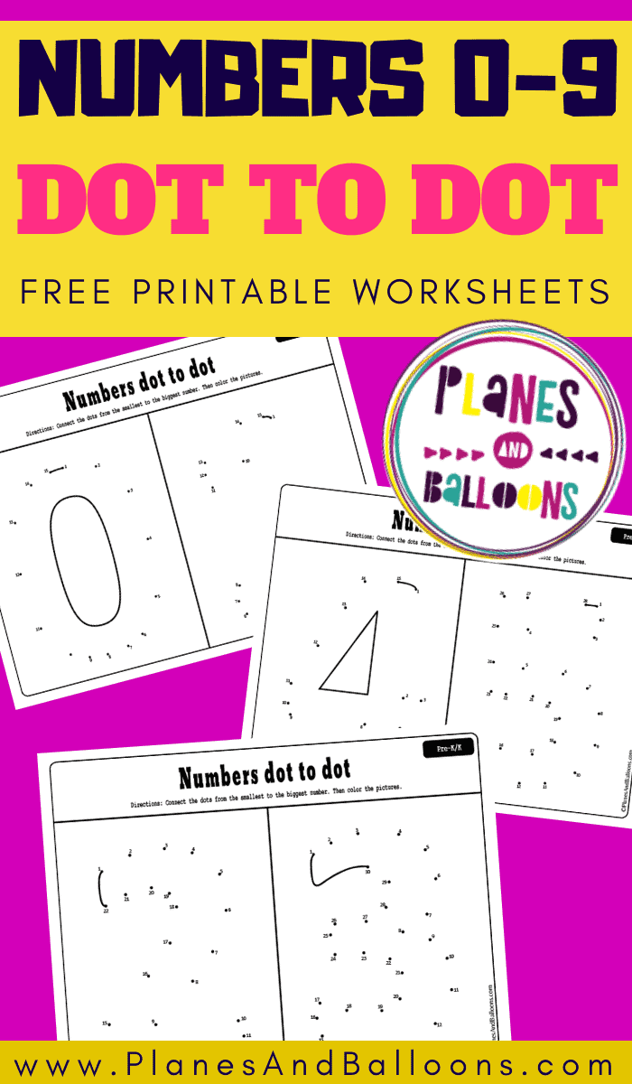 Numbers dot to dot printables for preschool - Planes &amp; Balloons