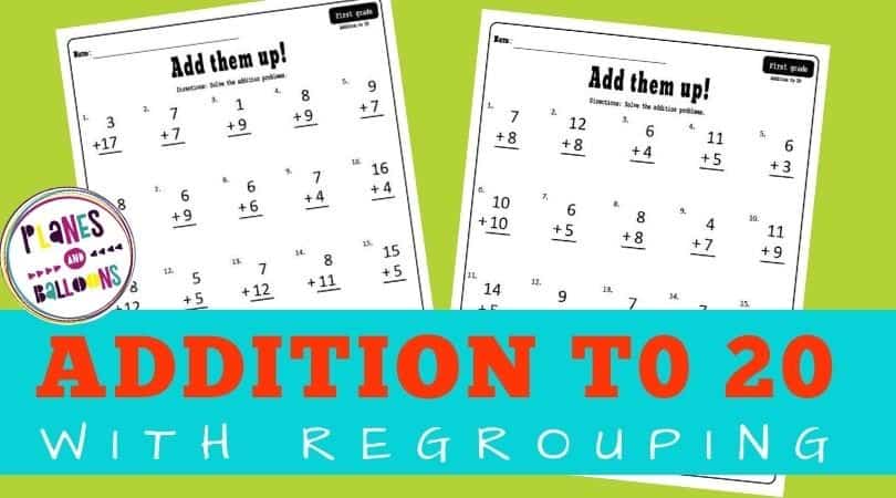 addition to 20 worksheets grade 1 - with regroupinh