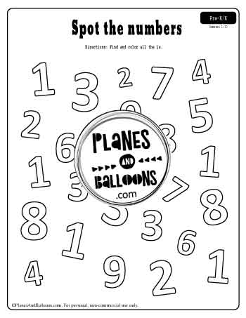 free number find worksheets - number 1 search