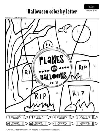 Halloween color by lowercase letter worksheets