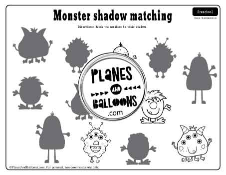 Monster shadow matching worksheet