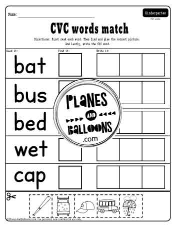 CVC cut and paste worksheet PDF