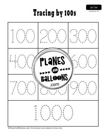 Tracing numbers by hundreds worksheet