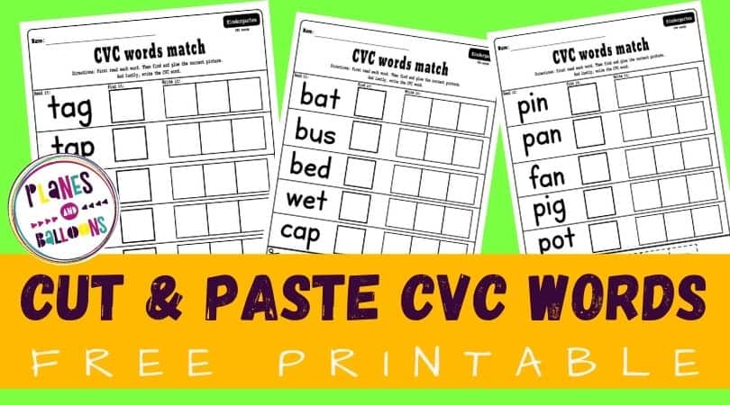 CVC Worksheets Cut And Paste - Planes & Balloons cvc-worksheets-cut-and-paste-planes-balloons