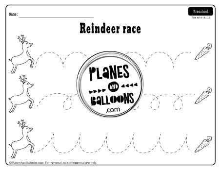 Reindeer tracing worksheets for preschool - curvy lines