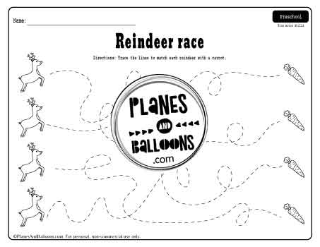 Reindeer tracing worksheets for preschool - irregular lines
