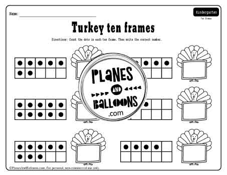 Thanksgiving turkey ten frame worksheet