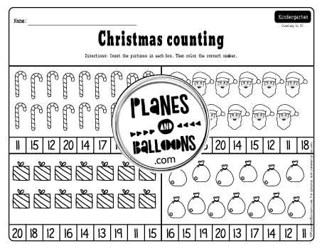 Christmas worksheets for kindergarten - counting to 20