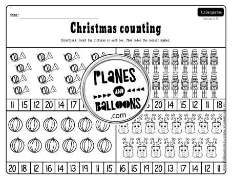 Christmas worksheets for kindergarten - counting to 20