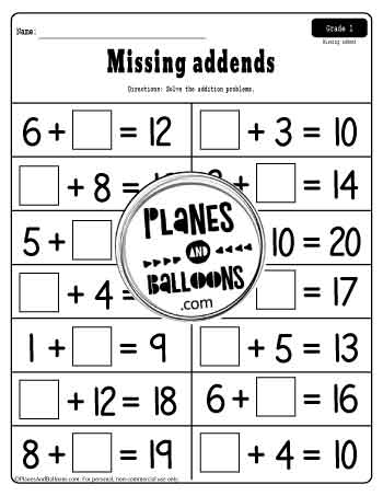 Missing addend addition worksheet