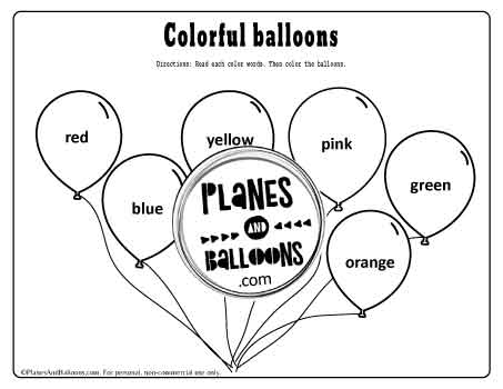 Color words worksheet - balloons to color by color word