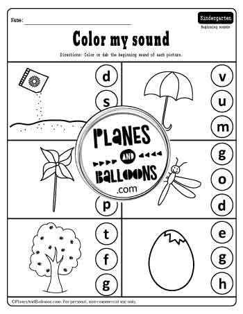 Spring beginning sounds worksheets - six spring pictures and letters to match together