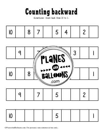 Counting backward from 10 to1