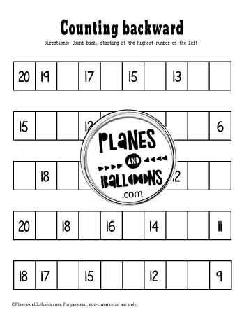 Counting backward from 20 to1