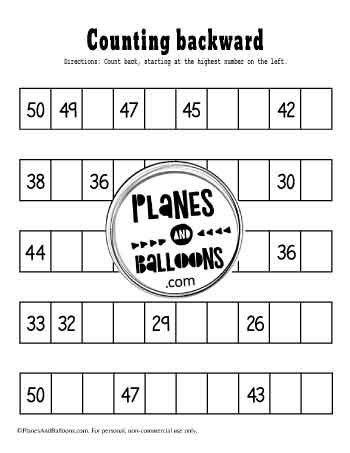 Counting backward from 50 to1