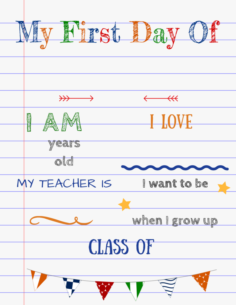 First day of school sign on lined paper