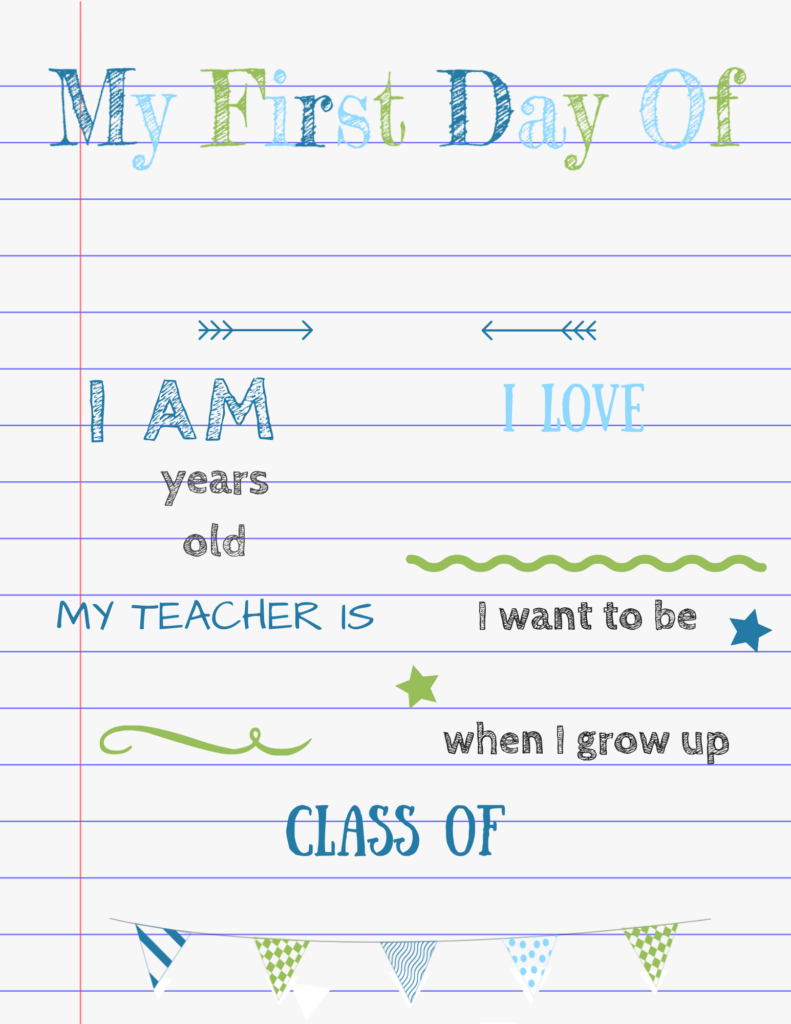 First day of school sign on lined paper