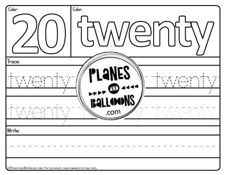 Number twenty trace & write worksheet