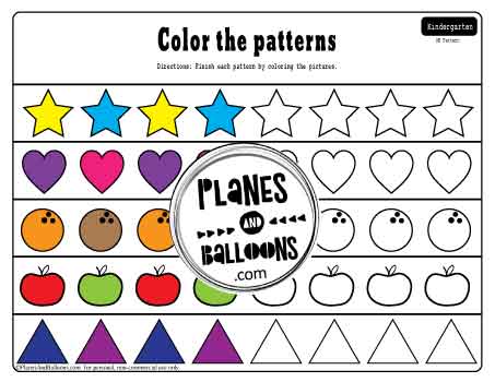 ABAB pattern worksheet - color pictures to finish patterns
