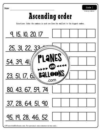 Ascending order worksheet