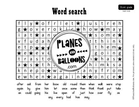 Sight word word search worksheet
