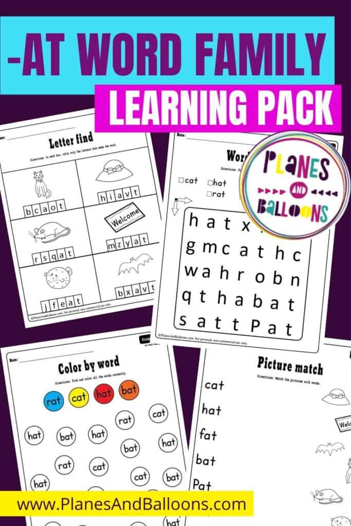 At word family worksheets spread out on purple background