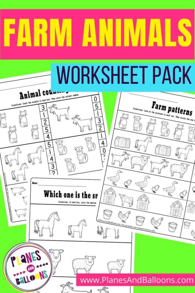 Colorful image with farm animal worksheets