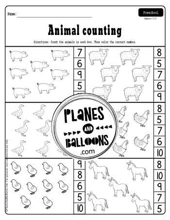 Counting farm animals worksheet