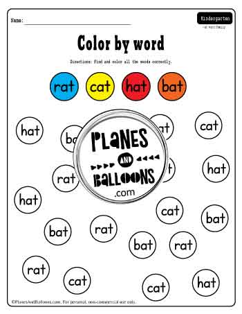 Spot and color -at word family words