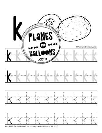 Lowercase letter k tracing sheet