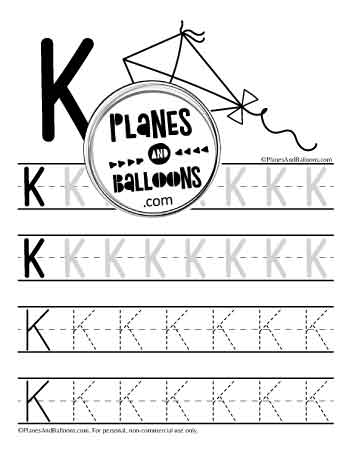 Uppercase letter K tracing worksheet