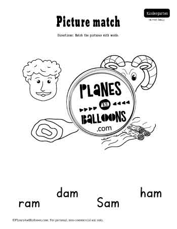 Match pictures with am words worksheet