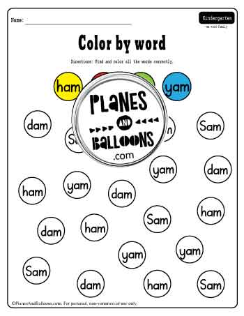 Find and color am words worksheet