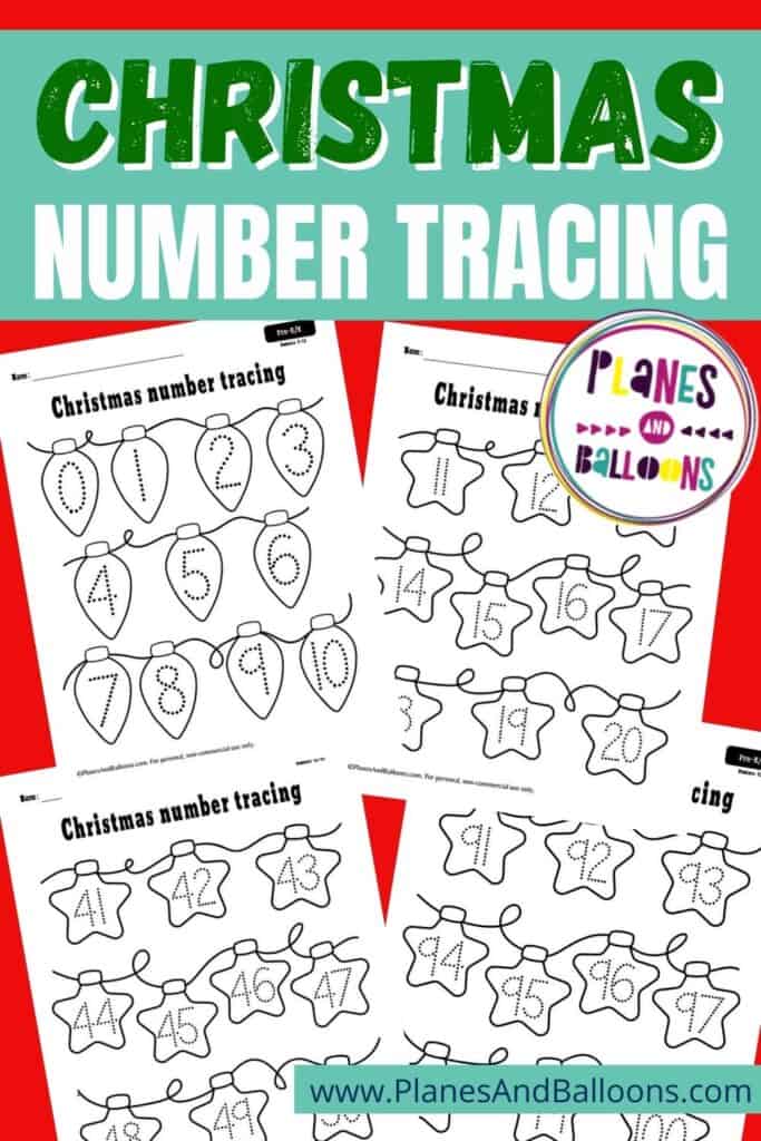 Christmas number 0-100 tracing worksheets Pinterest image