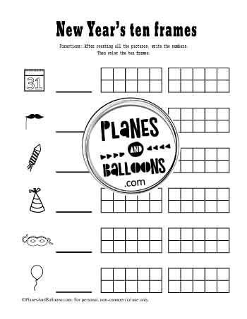 Double ten frames worksheet to go with the New Year's I spy printable