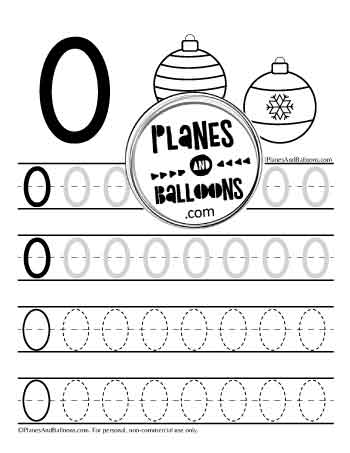Uppercase letter O tracing page with pictures of ornaments