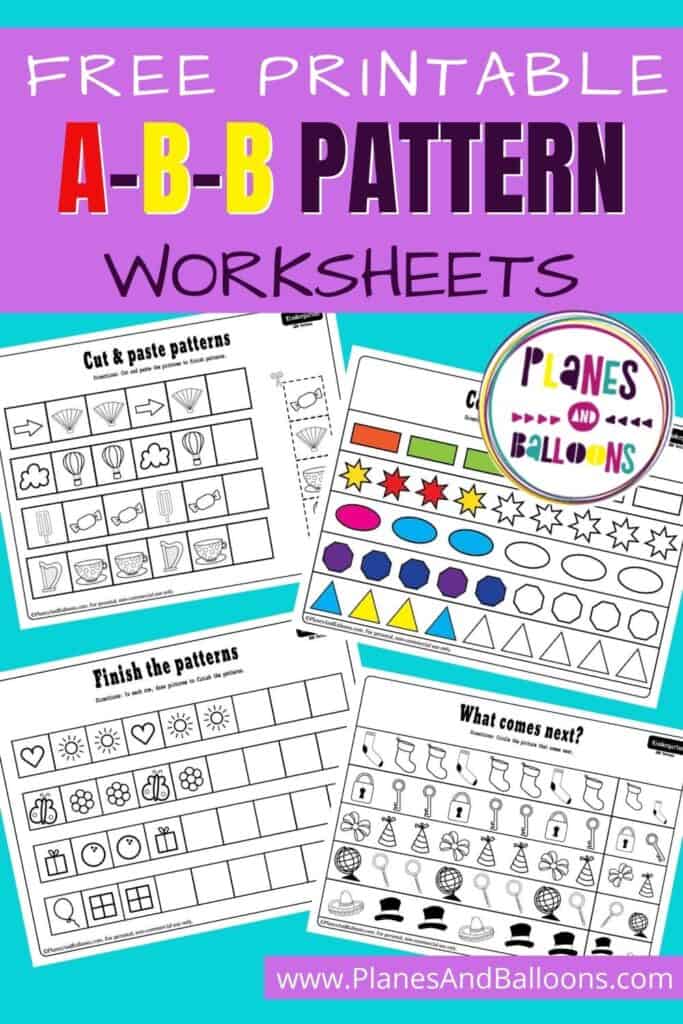 ABB patterns worksheets on blue background with text overlay Pinterest image