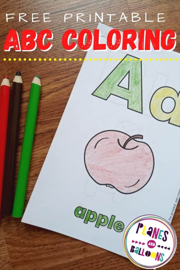 ALphabet coloring booklet on wooden background Pinterest Image