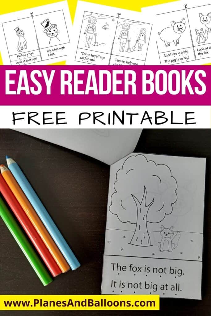 Beginning reader printable book on tabletop with text overlay Image for Pinterest