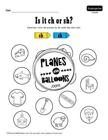 Ch or sh digraph worksheet