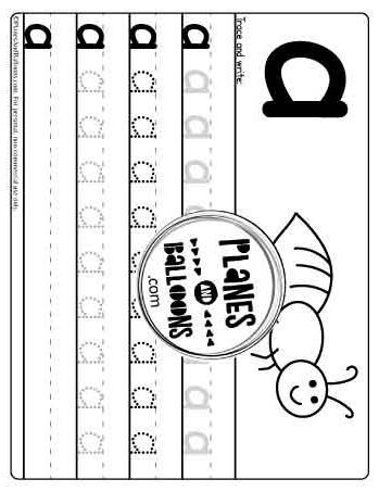 letter a tracing worksheet with a picture of ant to color